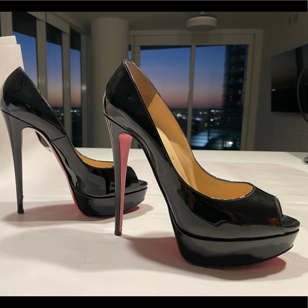 Christian Louboutin Black Peep Toe Platform Pumps Heels Size US 8.